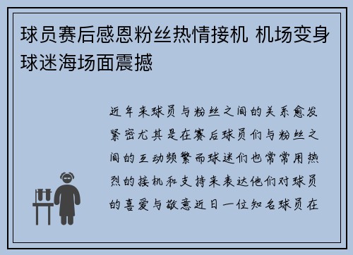 球员赛后感恩粉丝热情接机 机场变身球迷海场面震撼