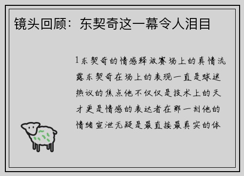镜头回顾：东契奇这一幕令人泪目